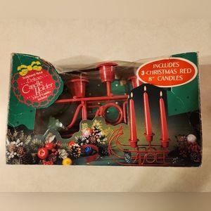 Vintage Noel Sleigh Candle Holder Metal Christmas Includes 3 8" Candles NIB